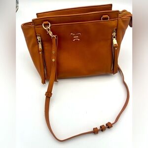 Miss Fong Cross Body mini Diaper bag chestnut brown multi pocket purse Read-FLAW